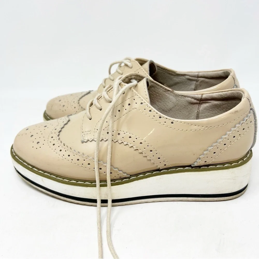 AMAZON BOUTIQUE VEGAN FAUX PATENT LEATHER PLATFORM LACE UP LOAFERS WOMENS SZ 8